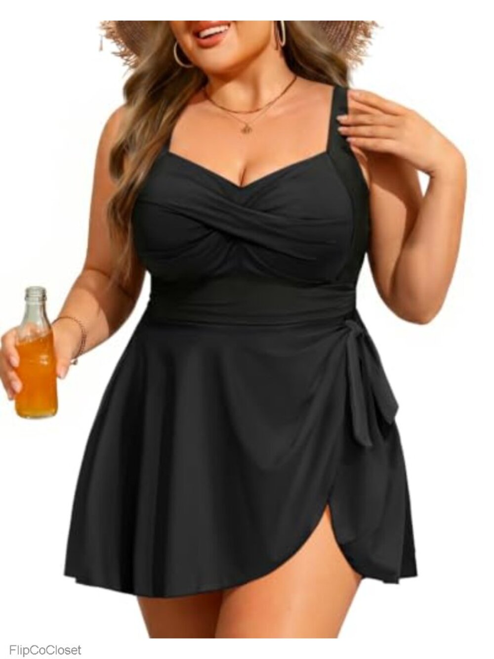 Plus Size Two Piece Swim Dress Tummy Control Tankini Swimsuit